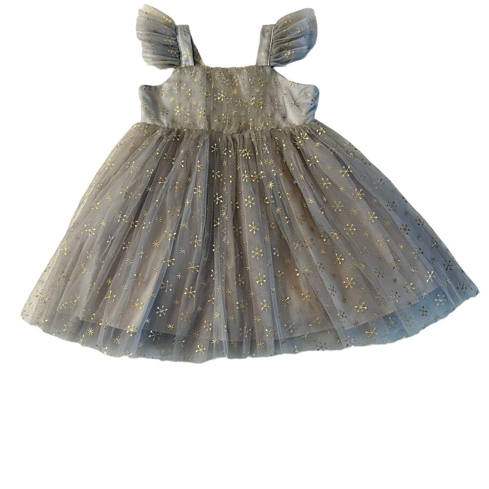 POPATU BABY GIRL LIGHT GRAY & METALLIC TULLE DRESS SIZE 24 MONTHS